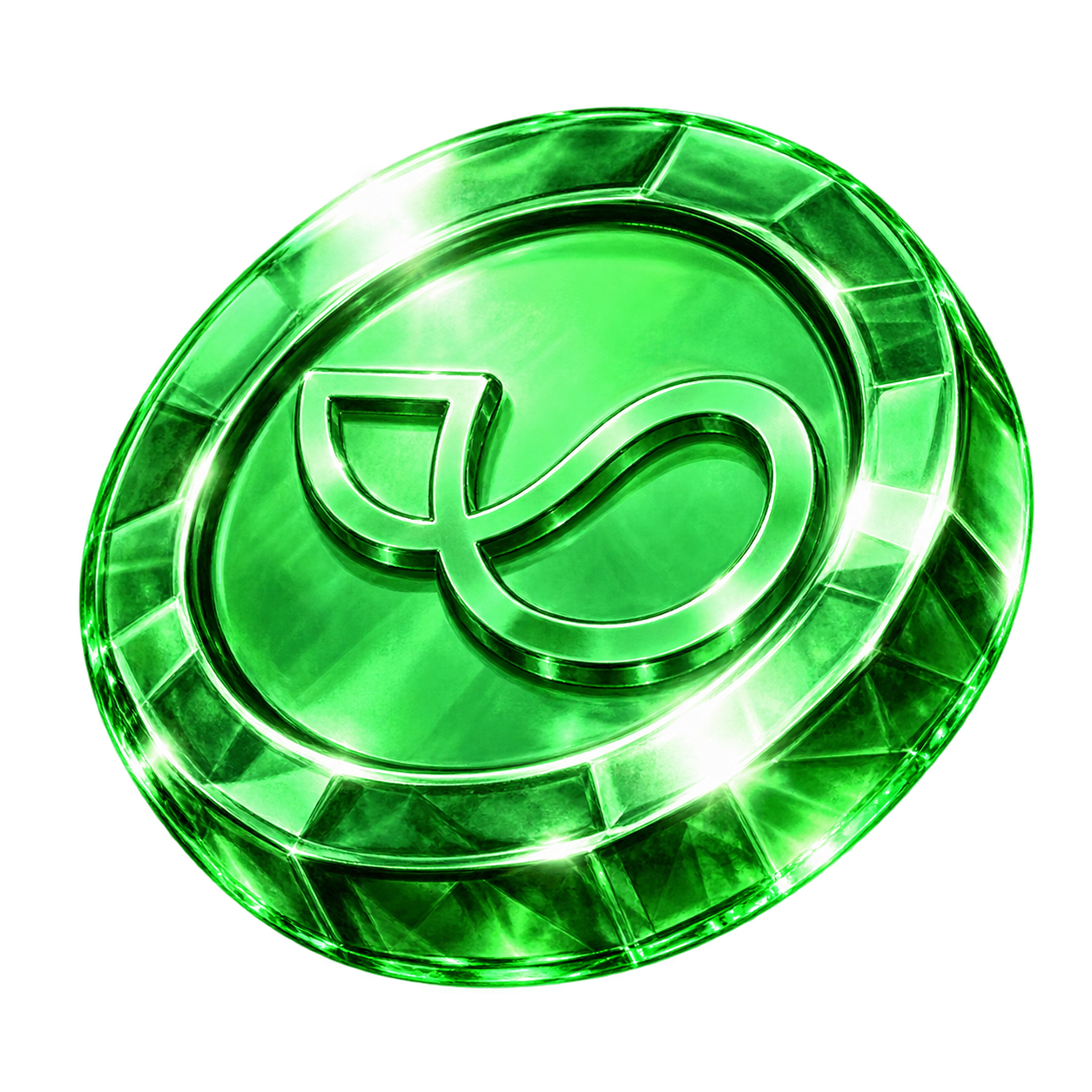 Emerald VIP coin with embossed Whalesoft logo